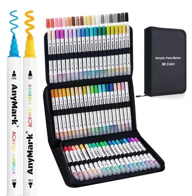 Image de Stylos à peinture acrylique, 80 couleurs, résistants à l'eau, double embout (1-5 mm), pour pierre, travaux manuels, toile