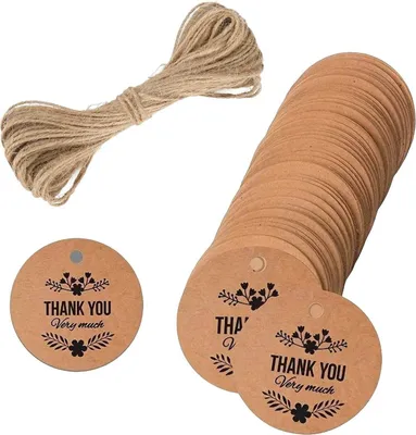 100 Papier-Anhänger Thank You mit Hanfschnur Geschenkanhänger Hängeetiketten
