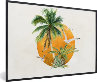 Produktbild von MuchoWow® MuchoWow® Gerahmtes Poster Sonne - Palme - Vogel 90x60 cm - Poster mit zchwarzem Bilderrahmen - Fotorahmen - Foto-Plakat