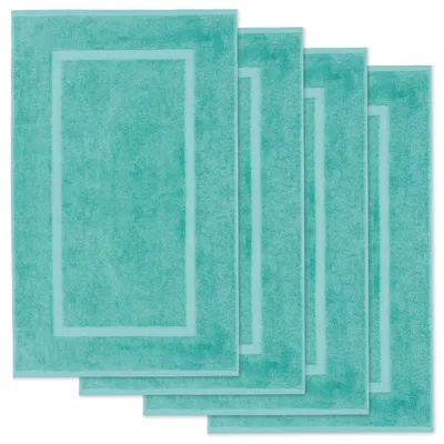 Produktbild von Lavea® 4er Set Badematte 50x80 cm, Badezimmerteppich 100% Baumwolle, 800 g/m², saugstark, waschbar, Badvorleger, Elena – Türkis
