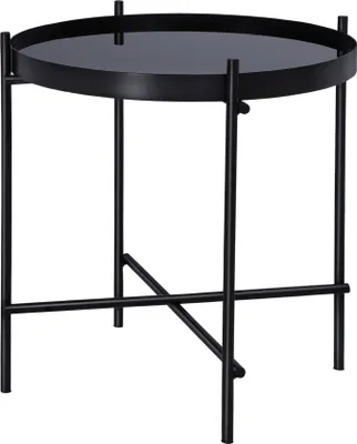 Produktbild von WOMO-DESIGN Beistelltisch Ø43x45 cm, in Schwarz, aus Metall und Glas, Wohnzimmertisch mit Glasplatte und Metallgestell