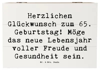 Produktbild von Mr. & Mrs. Panda Kiste Spruch 65. Geburtstag Glückwünsche 22 x 15 cm - Weiß - Geschenk, Freude, Familie, neues Lebensjahr, Aufbewahrungstruhe, Erinnerungen, Herzensträume