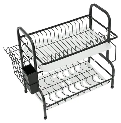 Immagine prodotto di Scolapiatti, design a 2 livelli, organizer per piano di lavoro della cucina, nero, 2 livelli