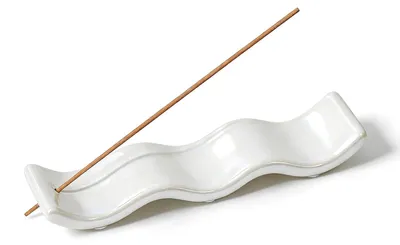 Keramik-Räucherstäbchenhalter mit Aschefänger, 19,5 cm, weiß