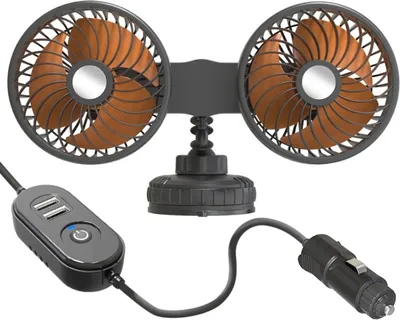 Immagine prodotto di F6026 Grande ventola a ventosa a doppia testa per veicoli, modello: accendisigari con USB