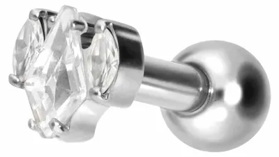 Produktbild von Ohrpiercing Titan Ohrpiercing mit Innengewinde KRISTALLSCHILD + KRISTALLOVALE Silber Stablänge: 6mm