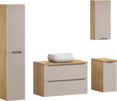 Productafbeelding van Badkamerset van 120 cm met wastafel en onderkast - geolied eikenhout + beige kleur
