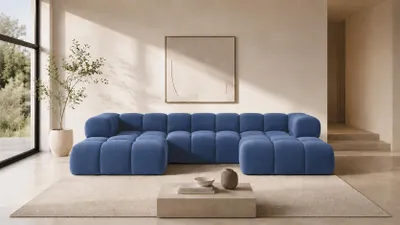 Productafbeelding van Kaiser Möbel: Hoekbank in U-vorm, bekleding van veloursstof, kleur: tintenblauw, model: Averro U