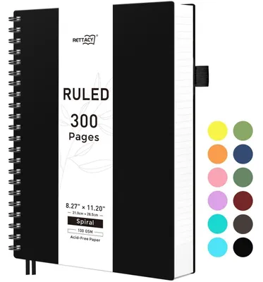 Produktbild von Notizbuch A4 Liniert, 100g/m² Papier, 300 Seiten, Schwarz, Spiralbindung, Softcover