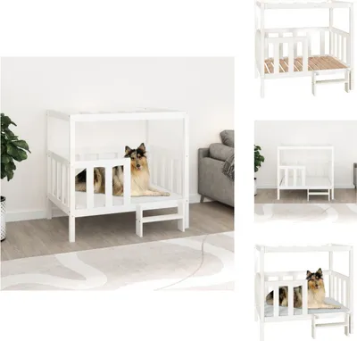 Obrázok produktu pre vidaXL Pelech pre psa biely 105,5x83,5x100 cm z masívneho borovicového dreva - Pelechy pre psov