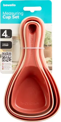 Immagine prodotto di Bewello - Set di misurini da 4 pezzi - da 60 a 250 ml - in plastica - impilabili - color pesca - 4 pezzi / confezione da 1 [57549P]