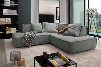 Produktbild von KAWOLA Sofa SAMU Ecksofa Stoff grau Recamiere rechts
