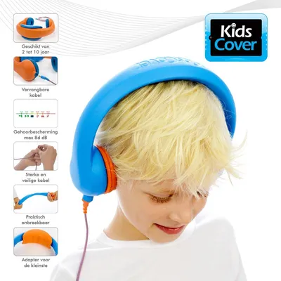 Produktbild von KidsCover Kinder Kopfhörer Blau mit Lautstärkebegrenzung und Adapter