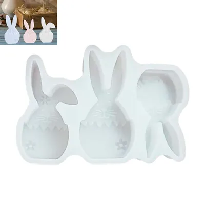 Produktbild von Silikonform Osterhasen im Ei,Gießformen Ostern,DIY Gips- & Betonform für Osterdeko, 3 Hasen-Designs in einer Form, 15,3 × 10 cm