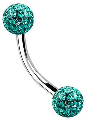 Produktbild von Titan Piercing Schmuck Banane 1,2 x 8 mm + Epoxy Kugeln in grün-türkis