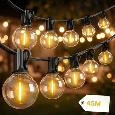 Productafbeelding van Yuucio 45 meter lichtketting voor buiten, type G40, IP44, met 75+2 breekvaste lampen, 2700K