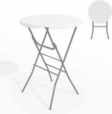 Zdjęcie produktu dla Składany okrągły stół barowy Ø80x110 cm, blat HDPE, wodoodporny, na imprezy i do ogrodu, wytrzymały do 160 kg