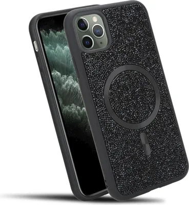 Image de Cadorabo Housse pour Apple iPhone 11 PRO MAX Housse pailletée compatible avec MagSafe en NOIR Housse magnétique pour téléphone portable Sparkle Diamond pour Apple iPhone 11 PRO MAX antichoc Diamant Crystal Housse de protection avec force magnétique