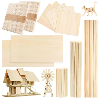 Bastelholz-Set 217-teilig, Balsaholz, Blätter, Stäbe, Dübel