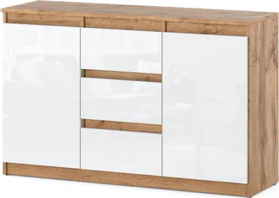 Zdjęcie produktu dla Komoda Z 3 Szufladami Do Sypialni Salon Agnes 120Cm Dąb Wotan Biały Połysk
