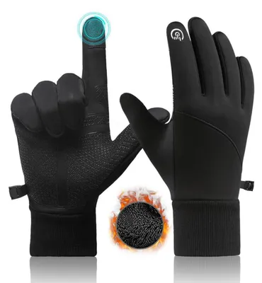 Immagine prodotto di Guanti da ciclismo invernali, caldi, compatibili con touchscreen, antiscivolo, taglia XL, neri