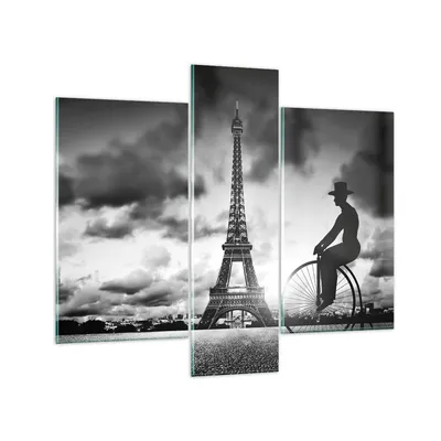 Produktbild von Bilder auf glas - 3 Teile - Paris Gentleman Fahrrad - 95x80cm - Glasbilder - Wandbilder - Bilder - zum Aufhängen bereit - Wanddekoration aus Glas - Glas Bilder - Wandbild auf Glas - GCB95x80-4204
