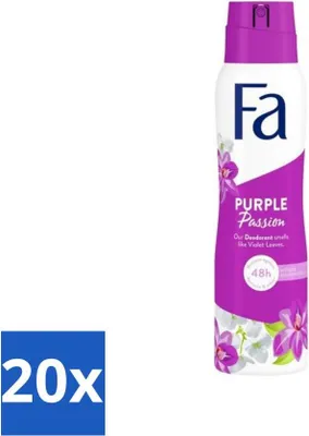 Zdjęcie produktu dla Fa Dezodorant w sprayu Violet Leaves Passion 150 ml – opakowanie ekonomiczne – 20 sztuk