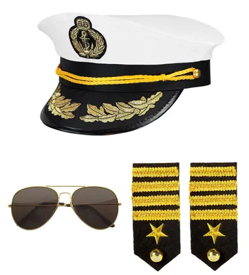 Image de Ensemble de costume de capitaine - 3-pièces 68543 | Lunettes casquette de capitaine épaulettes