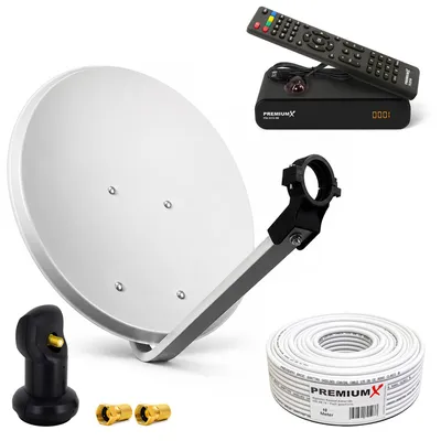 Produktbild von PremiumX HD SAT Anlage 60cm Satellitenschüssel Single LNB Kabel TV Receiver