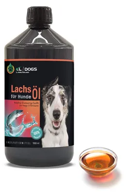 Produktbild von Kräuterland Lachsöl für Hunde - 1L Fischöl aus skandinavischem Lachs, rein, naturbelassen - Omega 3 Barf Öl in