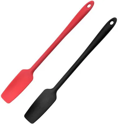Produktbild von Unyqoos® Set – 2 hitzebeständige Silikon‑Spatel mit langem Griff, schwarz & rot, spülmaschinenfest, vielseitig einsetzbar