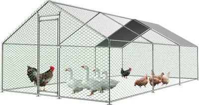 Produktbild von Hühnerstall 3x6x2m Hühnerhaus Kleintierstall Freilaufgehege Kleintiergehege Voliere Freigehege Hühnerkäfig Geflügelstall Verzinkter Stahlrahmen mit Dach