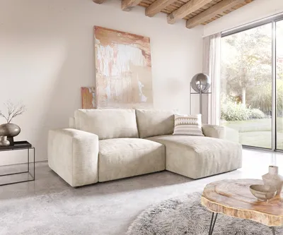 Produktbild von DELIFE Ecksofa Lanzo 230x155 cm Cord Beige Recamiere variabel