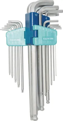 Obrázek produktu pro Sada úhlových šroubováků, 18dílná, plastový držák, SW 1,5–10 mm – T10–T50 dlouhá, univerzální, ocel S2
