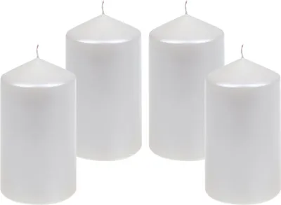 Produktbild von 4er Set Adventskranzkerzen "Edelglanz" Weiß 15 x 7,7 cm, Qualitäts Kerzen, Tropffrei, Rußfrei