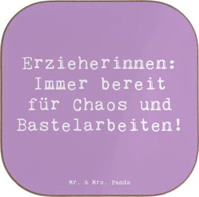 Produktbild von Mr. & Mrs. Panda Tischuntersetzer Spruch Erzieherin Chaos - Lavendeltraum - Geschenk, personalisierte Geschenke, Coaster, Hingabe, Berufe, Untersetzer Tasse, Beruf, Humor