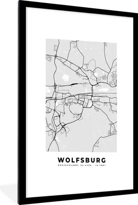 Produktbild von MuchoWow® Gerahmtes Poster Karte - Wolfsburg - Karte - Deutschland 60x90 cm - Poster mit Schwarzem Bilderrahmen Wandposter Rahmen Foto Bilder - Dekoration - Wandposter Wohnzimmer - Hochwertig
