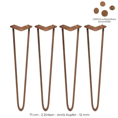 Zdjęcie produktu dla SKISKI Nogi 4 x 71 cm 2 wsporniki Nogi typu „hairpin” Nogi stołowe Nogi krzesełowe Nogi meblowe Nogi stołowe typu „hairpin” 12 mm