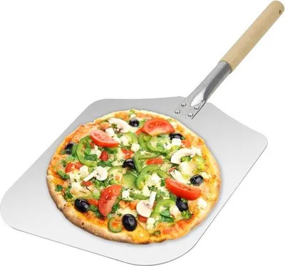 Immagine prodotto di Paletta per pizza in legno con lama da 12x14 pollici e lunghezza di 26 pollici per forno per pizza da esterno
