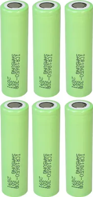 Produktbild von Trade-Shop 6x Samsung ICR18650-30B Lithium-Ion Akku Industrie-Zelle 3000mAh 3,6V/3,7V 6,2A Entladestrom Flat-Top Flach