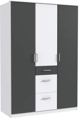 Produktbild von Kleiderschrank Click in Weiß mit Grafit - Kleiderschrank 135 cm Breite ohne Spiegel