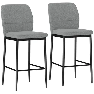 Produktbild von Barhocker 2er Set - Küchen Barstühle - Mit Rückenlehne - Holzgestell - Gepolsterter Sitz - Fußstütze - Grau
