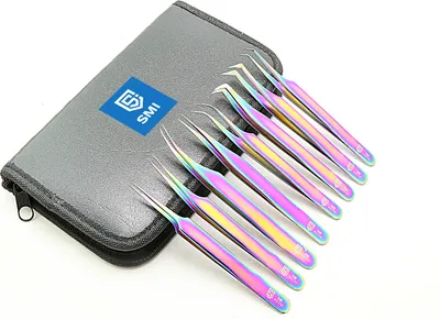 Produktbild von SMI Präzisionspinzette 8-tlg Wimpernpinzette Wimpernverlängerung Wimpern Pinzette mit Etui, gebogen und gerade