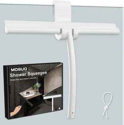 Obrázok produktu pre Silikónová stierka na sprchu s háčikom, nerezová oceľ, 28 cm, do kúpeľne
