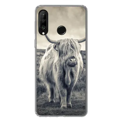 Produktbild von MuchoWow® Handyhülle Schutzhülle Hülle für Huawei P30 Lite Schottischer Hochländer - Tiere - Wolken - Kuh - Natur Silikon Softcase Handy Hülle - Handyhülle