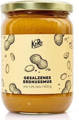 A jar of peanut butter with a label.