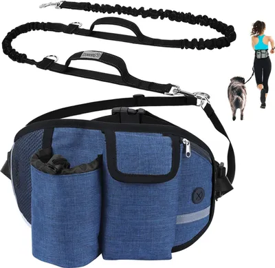 Produktbild von MODFU pecute Joggingleine Hunde mit Bauchgurt, Laufgürtel Hundleine für Große und Mittelgroße Hunde, Leine Hund mit Gürteltasche, Elastische Laufleine für Hunde, Dog Leash für Laufen, Joggen Blau