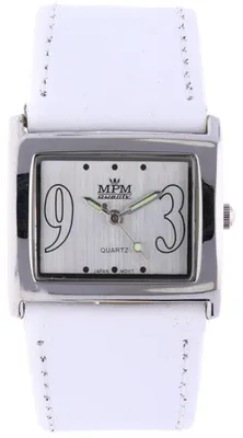 Produktbild von MPM-Quality Damenuhr Lederarmband Analog Silberfarben Weiß arabische Ziffern