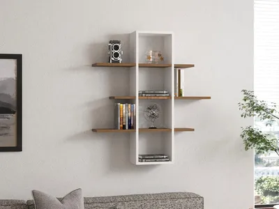 Produktbild von Skye Decor, Ardo- Ardo PUQ, Nussbaumfarbe,,Weiß, Wandregale, 101x96x19,6 cm, 100% Melaminbeschichtete Partikelplatte
