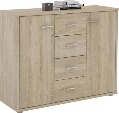 Produktbild von Sideboard JAMIE Kommode Büromöbel mit 2 Türen und 4 Schubladen in Sonoma Eiche